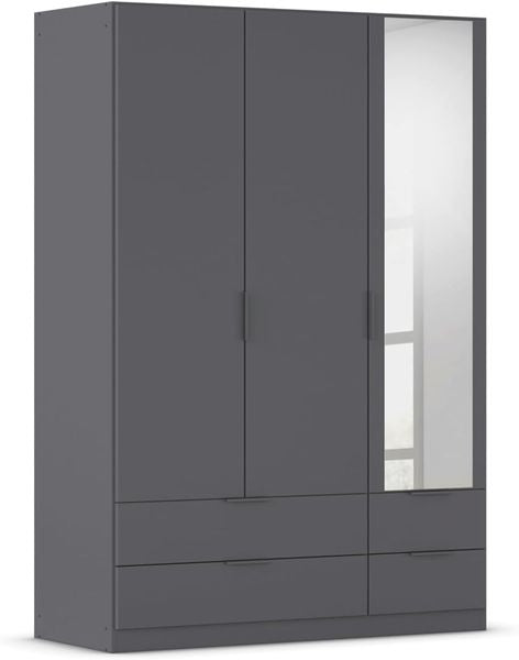 Metallfarbener grauer Kleiderschrank mit geradliniger Form fur die Schlafzimmeraufbewahrung