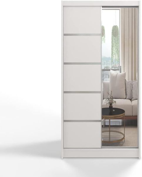 100cm breiter Kleiderschrank mit Schiebeturen und Spiegeleinsatz, multifunktionale Kleideraufbewahrung fur das Schlafzimmer