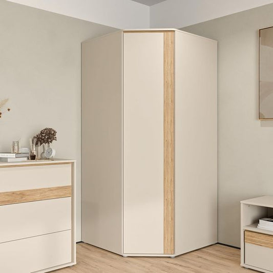 Moderner Eckkleiderschrank mit geschlossener Tur, optimal fur Jugend- und Kinderzimmer mit den Seitenmassen 90cm und 95cm