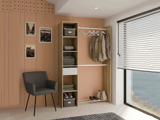 Geraumiger Eichenoptik-Kleiderschrank fur Kleiderlagerung, Abmessungen 118x40x183cm