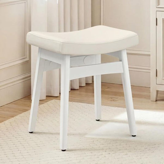 Sattelformiger Schminkhocker aus Chenille-Stoff mit Holzbeinen in Creme, belastbar bis 136kg fur Ankleide und Schlafzimmer